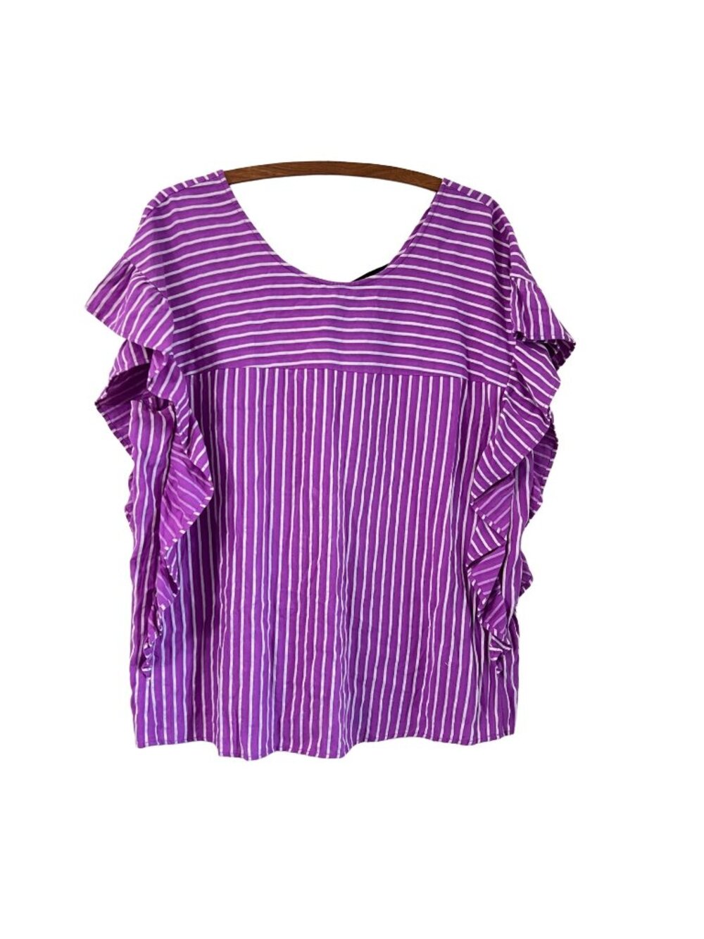 Eloquii Purple Striped Ruffle Side Tie Back Blouse Top Plus Size 14